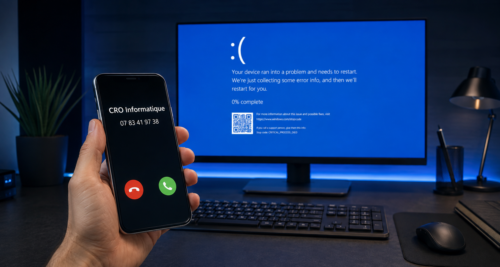 Appel à CRO Informatique pour un ordinateur en panne